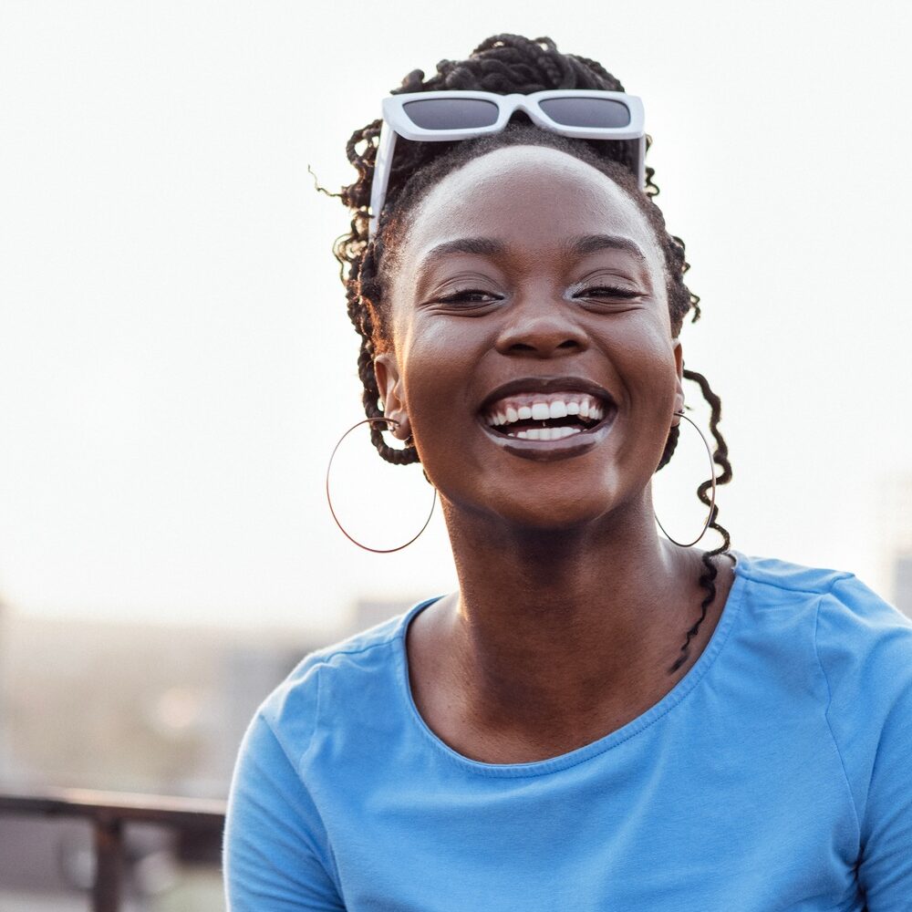Close-up of female portrait of young beautiful African.